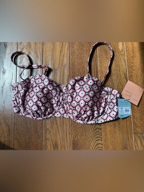 Target Pink Bandeau Swim Top with Green and White Accents